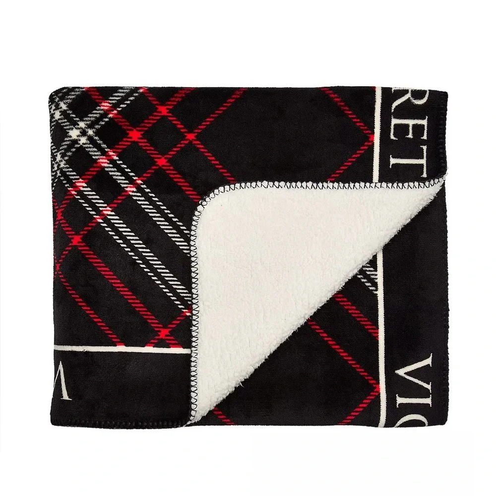 Victoria's Secret Black and Red Cozy Fleece Blanket